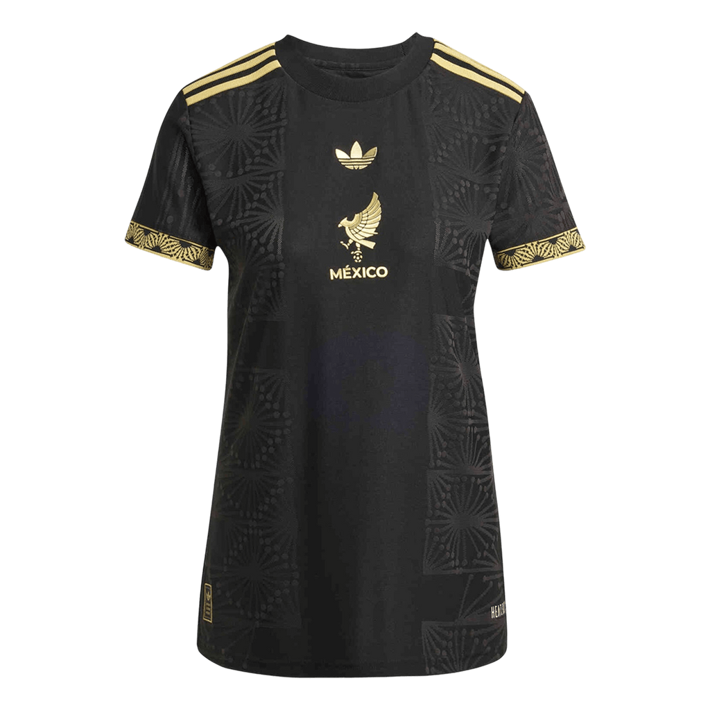 Camisola de Futebol México Gold Mulher 2025 Preto Dourado