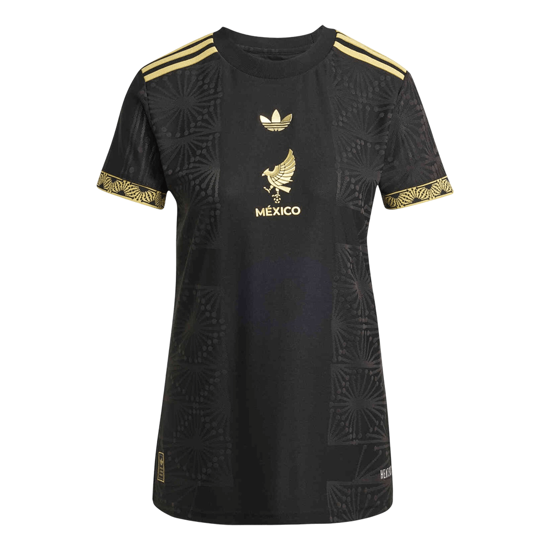 Camisola de Futebol México Gold Mulher 2025 Preto Dourado