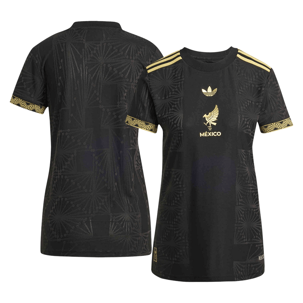 Camisola de Futebol México Gold Mulher 2025 Preto Dourado