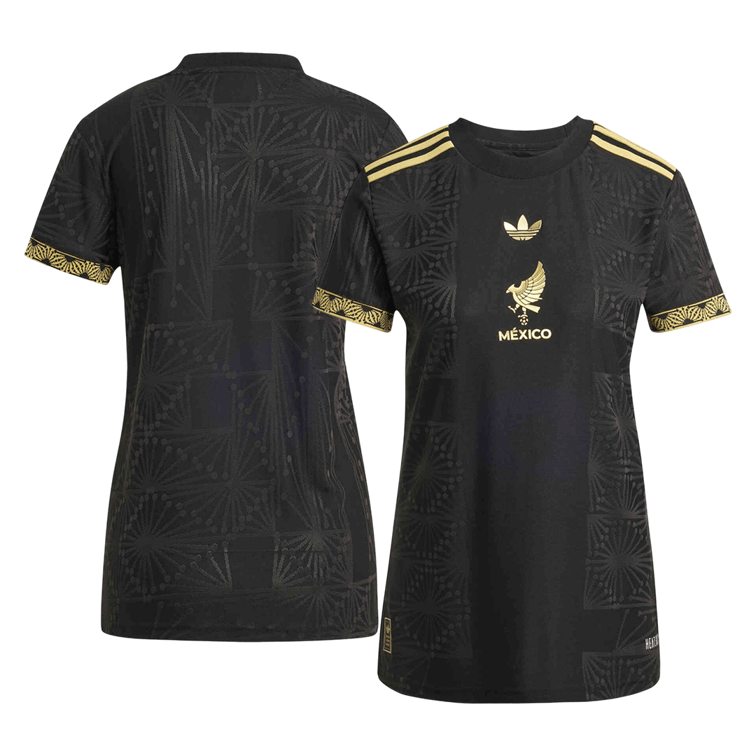 Camisola de Futebol México Gold Mulher 2025 Preto Dourado