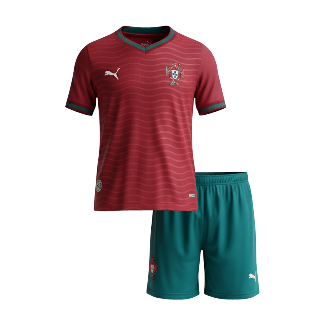 Portugal Infantil Casa World Cup Futebol Camisa Conjunto (Camisa+Calções) 2026 Vermelho
